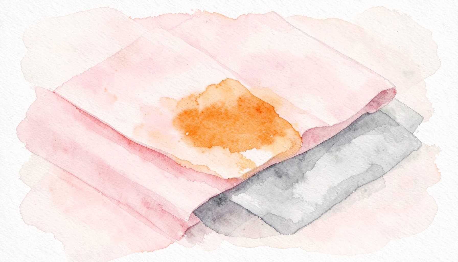 A soft watercolour painting of blush pink and dove grey textiles folded together, with gentle pastel washes and a light airy feel.