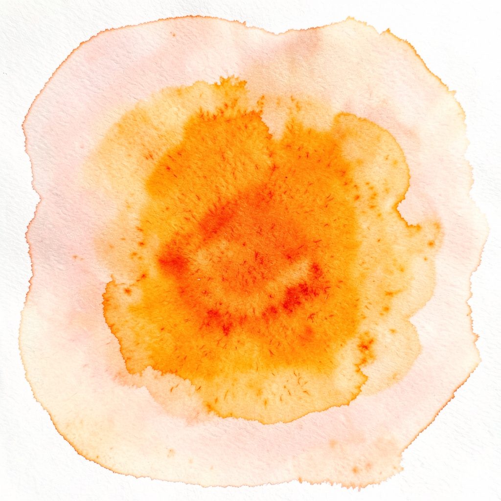 A soft watercolour portrait suggestion in warm peach, ivory, and dusty rose tones, with loose flowing brushwork that feels personal and intimate.